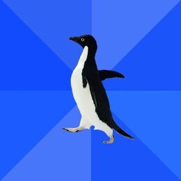 Classic blue and red Socially Awkward Penguin template